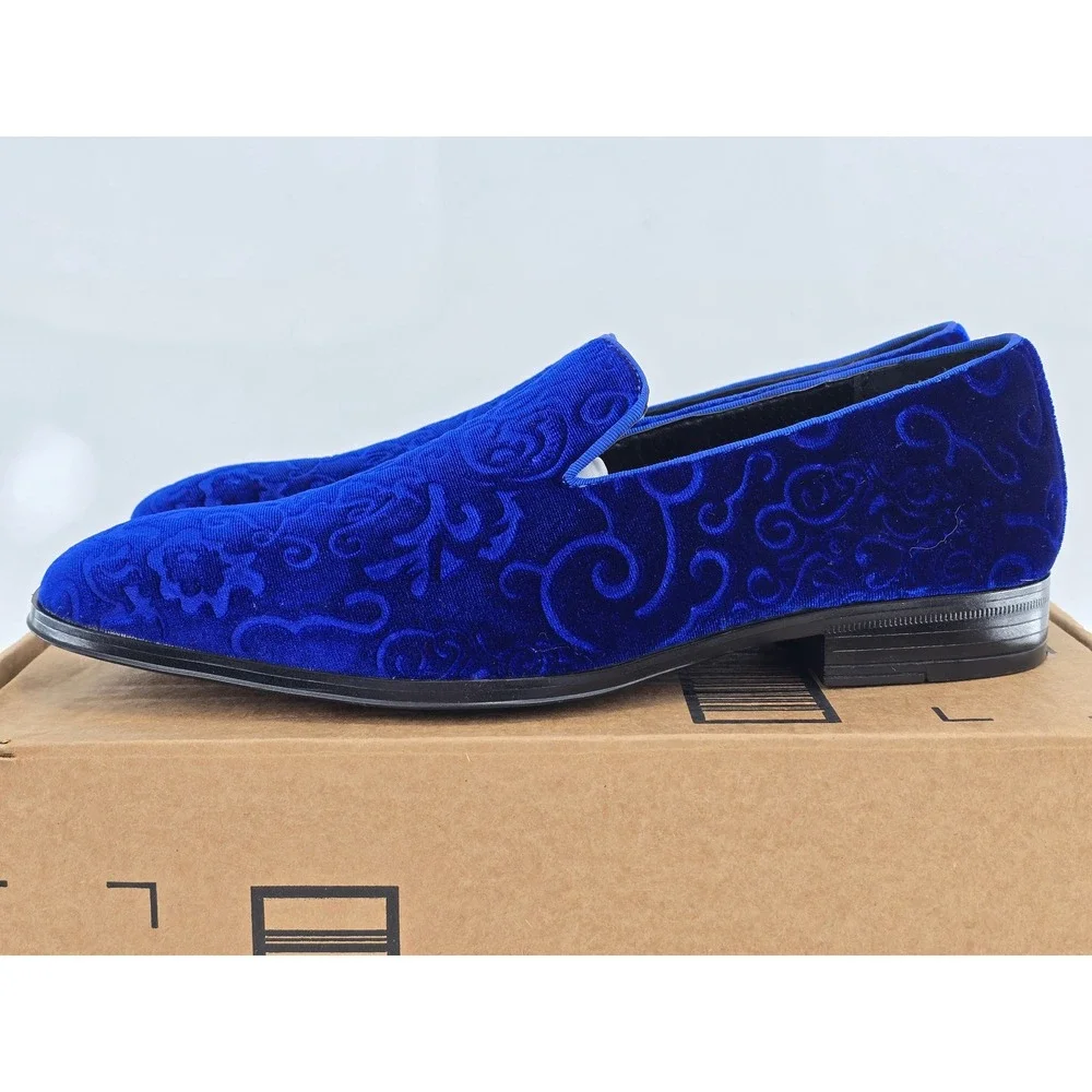 Stacy Adams Vion Velvet Loafers Mens Size 9 Royal Blue Paisley Slip On - VG‎